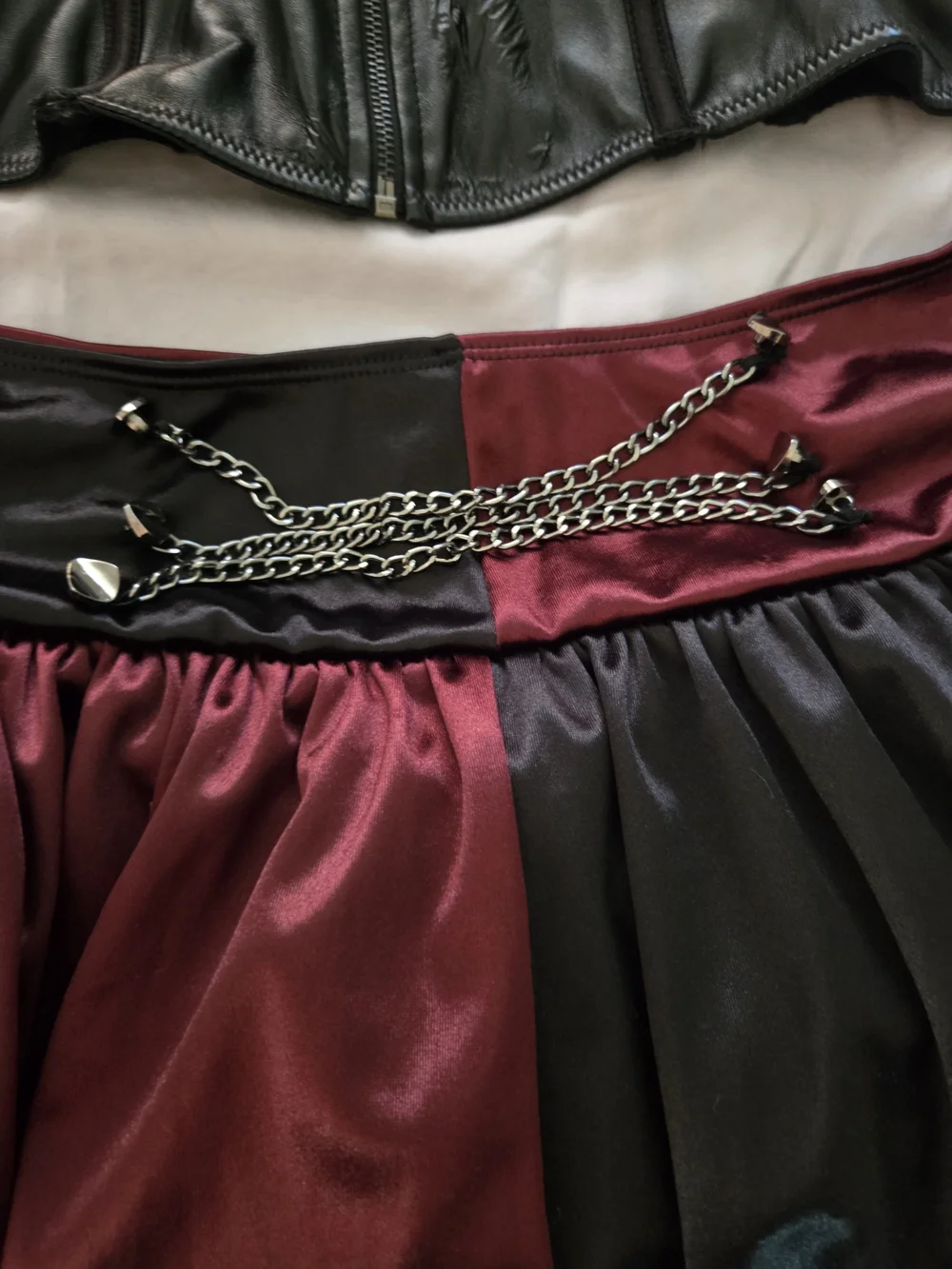 Harley Quinn Inspired Burgundy & Black Corset Top with Matching Skirt - Picture 6 of 9